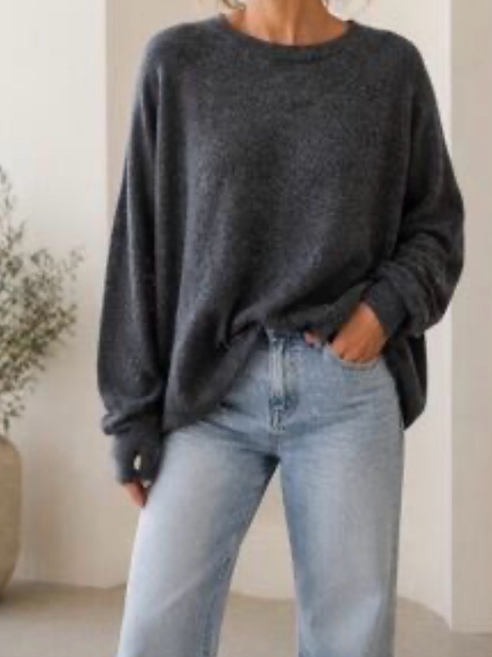 Jenni Kayne Dark Grey Gray Oversized Sweater Crewneck Wool Cashmere Blend Small